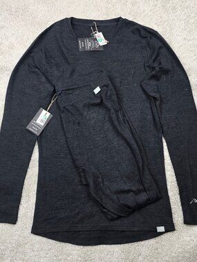 Merino Tech BaseLayer Mens L Top/Bottom Set Grey Superfine Merino Wool 320 NEW